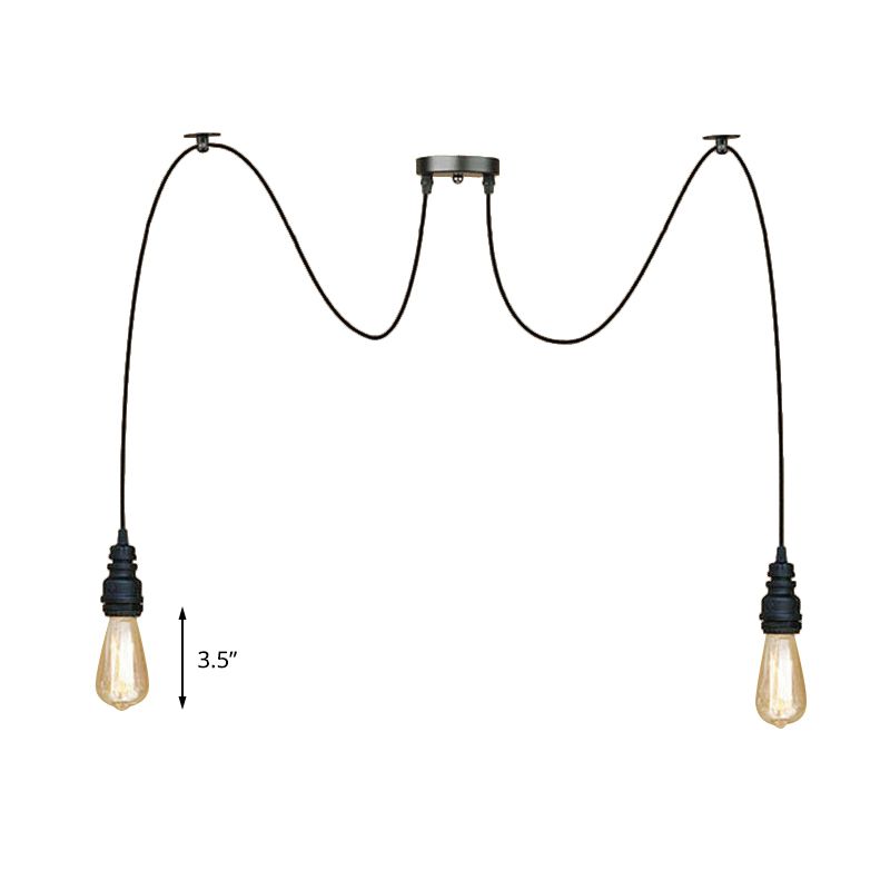 2/3/6 Lights Exposed Hanging Lamp with Swag Design Industrial Style Black Metal Pendant Light for Kitchen