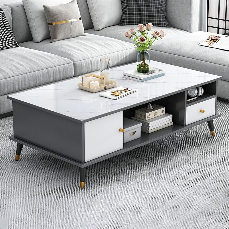 15.7" H Rectangle Wooden Coffee Table Metal 4 Legs Cocktail Table with Storage