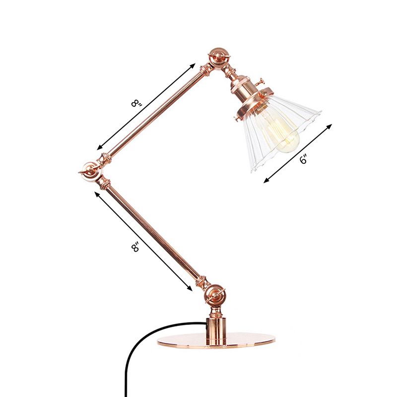Cone Clear/Amber Glass Table Lamp Warehouse Stylish 1 Light Black/Brass Table Lighting for Study Room