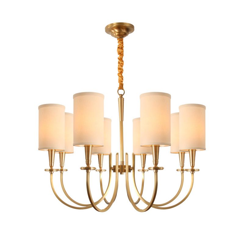 Gebogene Armmetall -Suspension Licht künstlerische antike Messing Kronleuchter Licht mit Zylinderstoffschatten