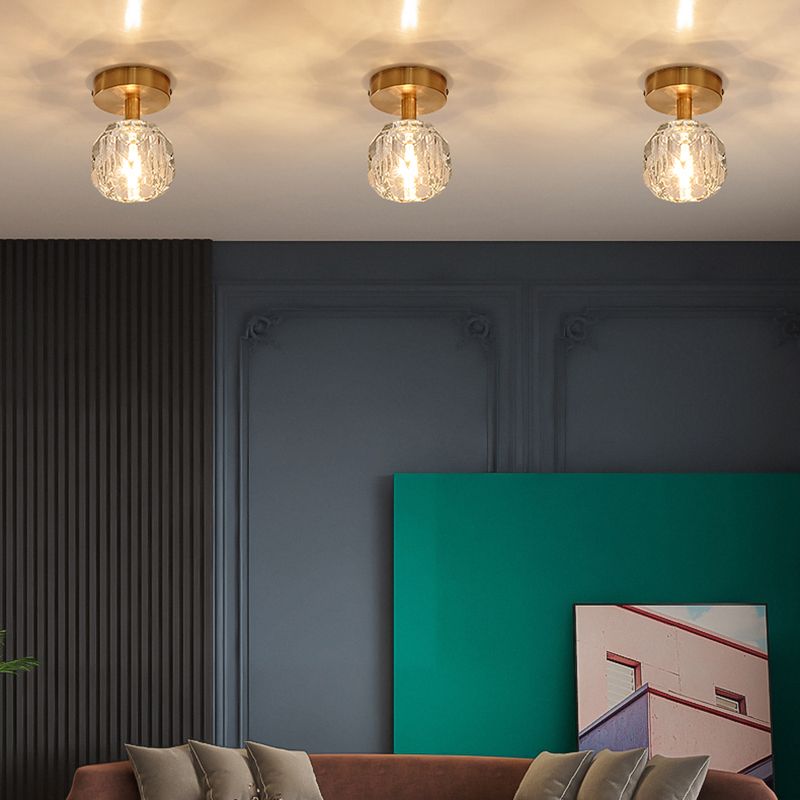 Geometry Shape Ceiling Lamp Modern Copper Flush Mount with Hole 2.5-3.5'' Dia for Aisle
