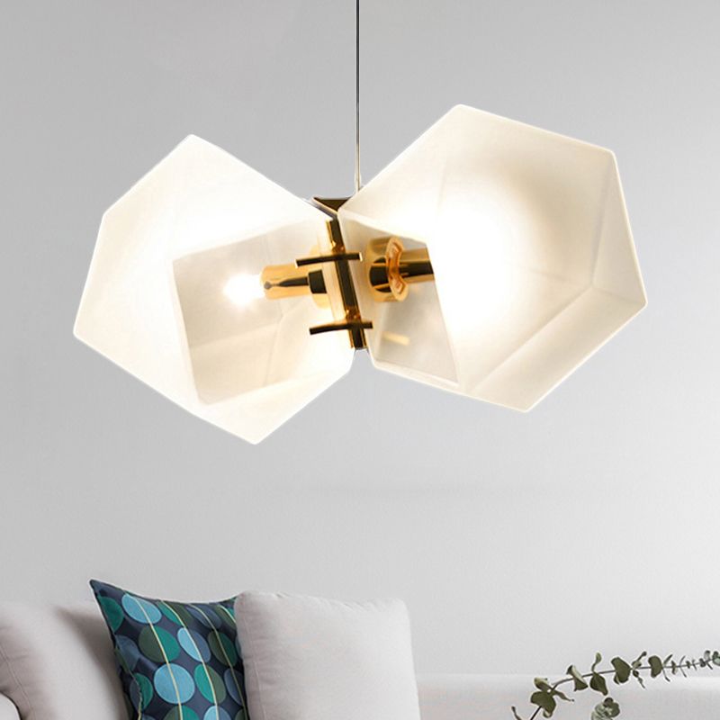 2/4/6 Lichter Wohnzimmer Kronleuchter mit geometrischer weißer Glasschatten moderner Gold LED Hanging Lampe Kit