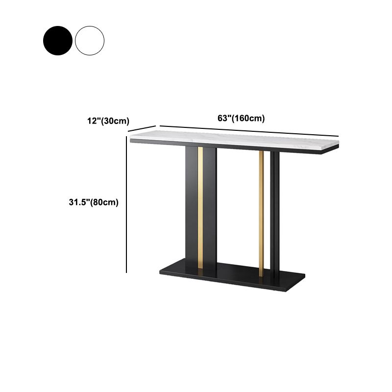 Glam Style Console Table with Stone Top and Pedestal Base for Hall