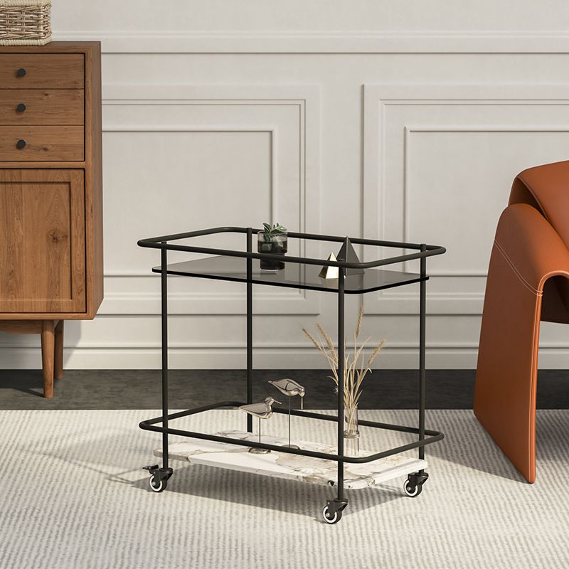 Glass Top End Table with Casters Modern 25.6"w 1-Shelf Side Table