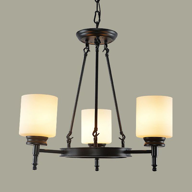 Retro Cylinder Shaped Chandelier Light Opal Glass Pendant Light Fixture for Living Room