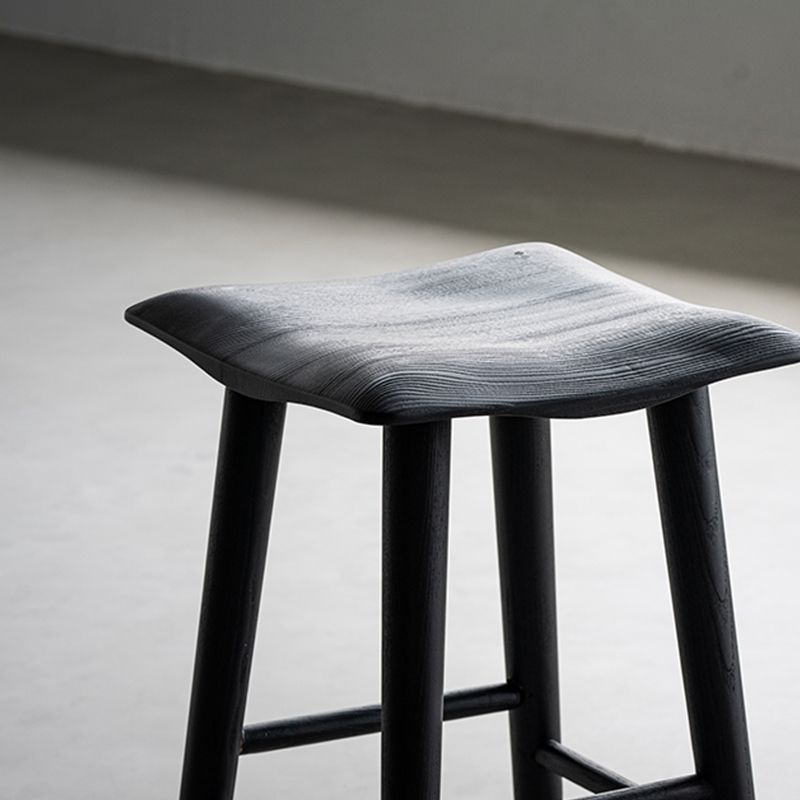 Solid Wood Dining Stools Black Armless Bar Stools with Footrest