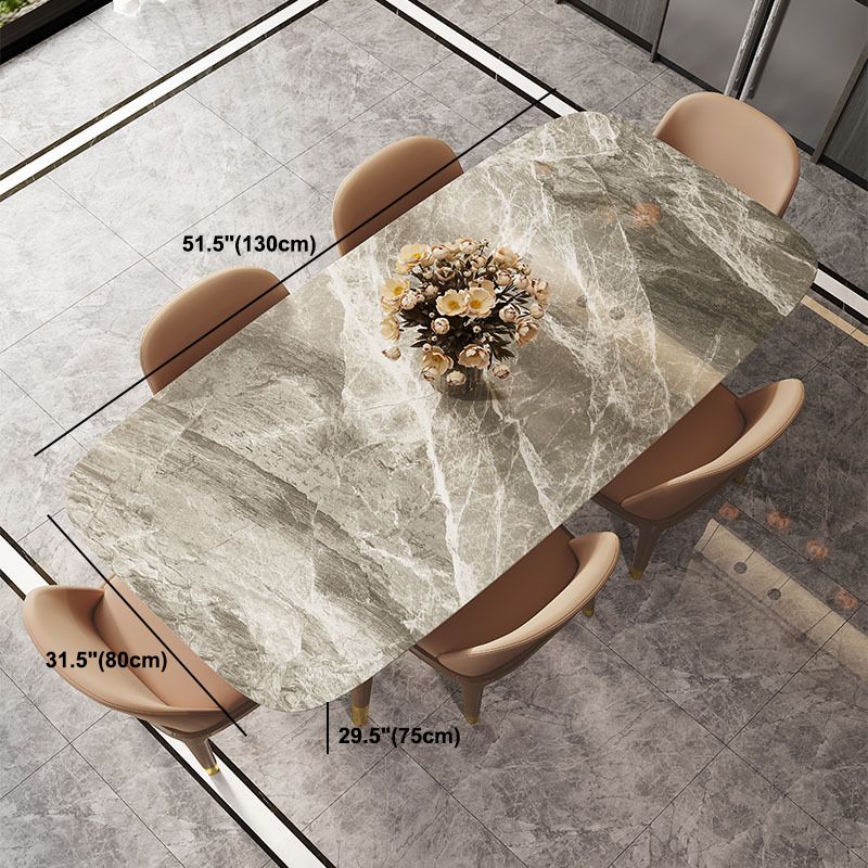 Gray Stone Top Dining Table Mid-Century Modern Dining Table with 4 Wood Legs
