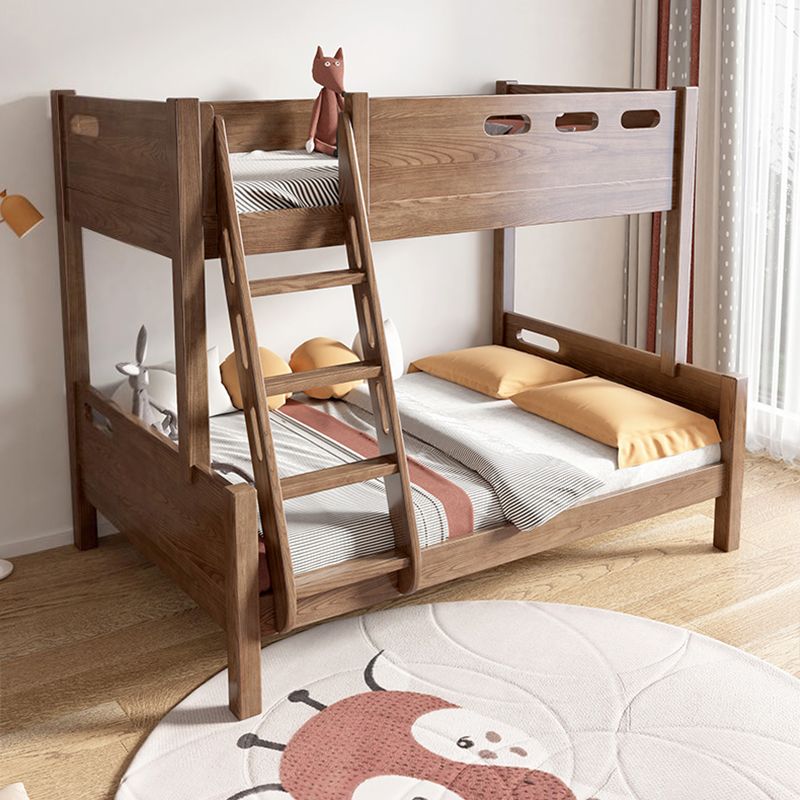 Mid-Century Modern Bunk Bed Rubberwood Solid Color Bed for Home