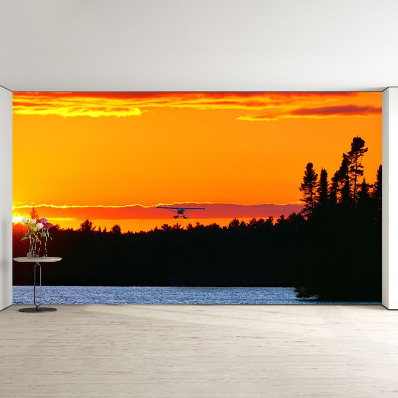 Airplane at Dusk Mural Wallpaper for Living Room Water Resistant, Made to Measure