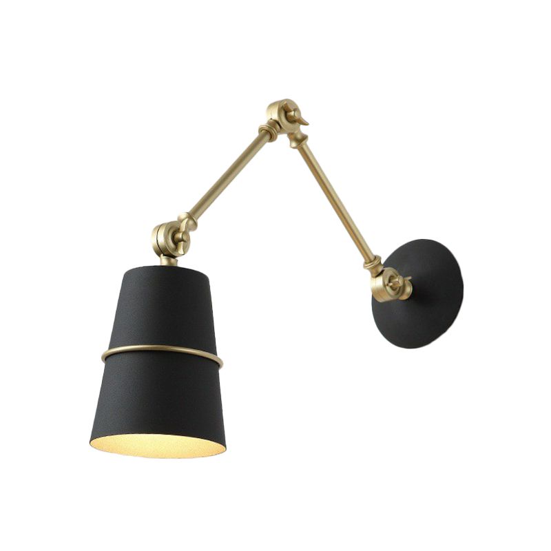 Lampada a parete con daica a 1 luci a parete conica Nordica a slitta da swing in metallo nero a muro di lettura montata per camera da letto