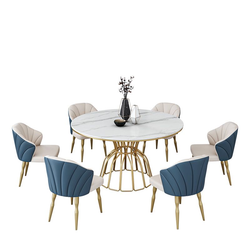Contemporary Style Sintered Stone Dining Table Single Pedestal Base Round Table for Home
