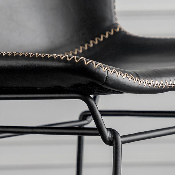 Industrial Iron Barstool Distressed Low Back Indoor Tall Stool with Faux Leather Seat