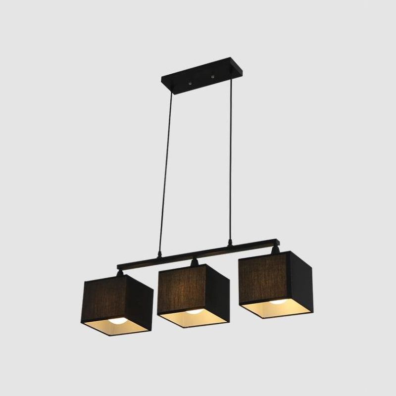 Black Cubic Island Lampadier Light Light Contemporary 3 Heads tessuto kit luminoso appeso