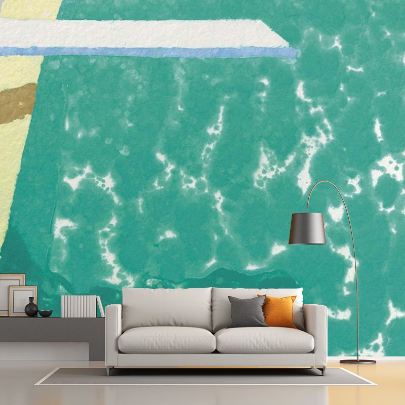 Green Pool Jump Board Mural Waterproof Art Deco Living Room Wall Covering, Custom-Print