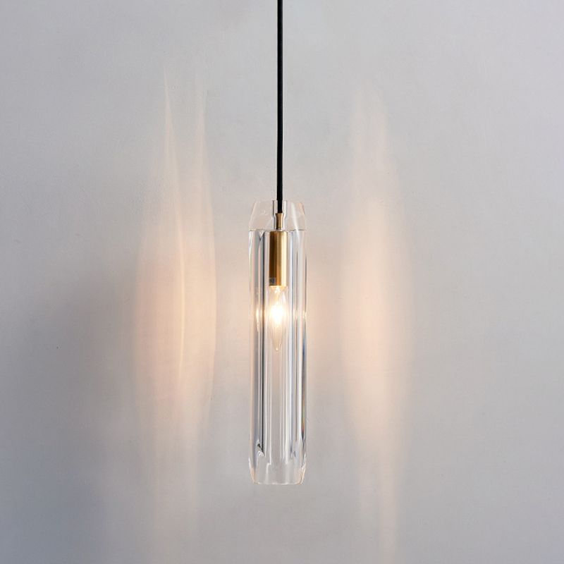 Shaded Pendant Light Fixture Simplicity Crystal Block 1-Light Brass Ceiling Light