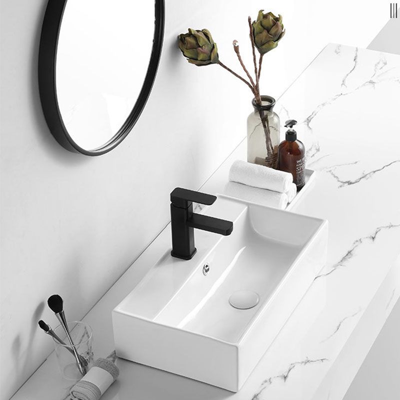 Modern Vessel Sink Rectangular Porcelain Wall Mount Bathroom Sink(Not Included Faucet)