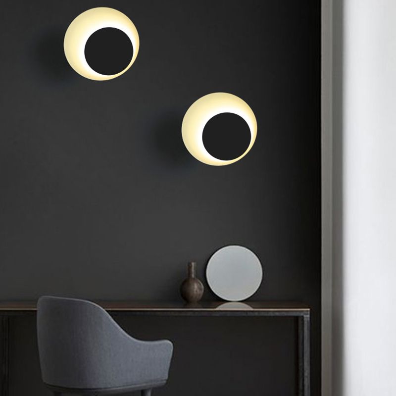 Circle Sconce Light Macaron Metal Black/Grey/Pink LED Wall Mount Light Fixture, 10"/13" Dia