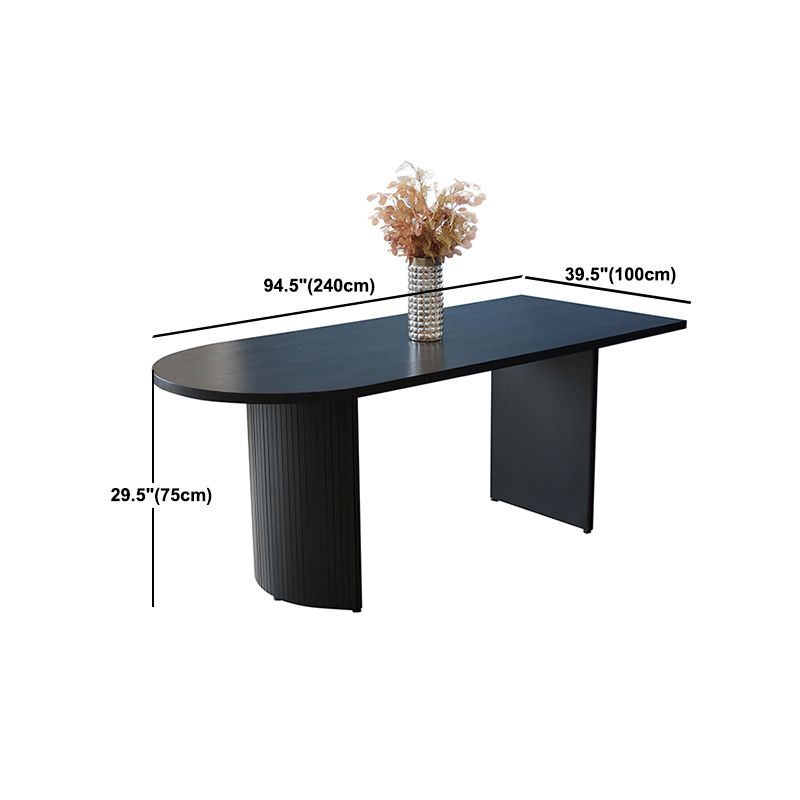 Free Form Double Pedestal Modern Dining Table Black Fixed Table of Wood