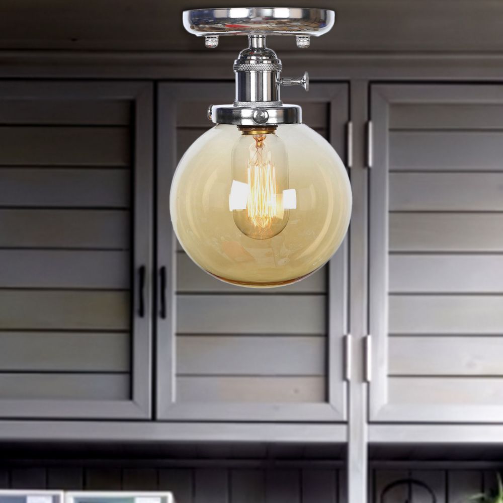 Chrome 1 Monte a soffitto chiaro/vetro ambra industriale globo/semi di semifulgo rotondo per sala da pranzo