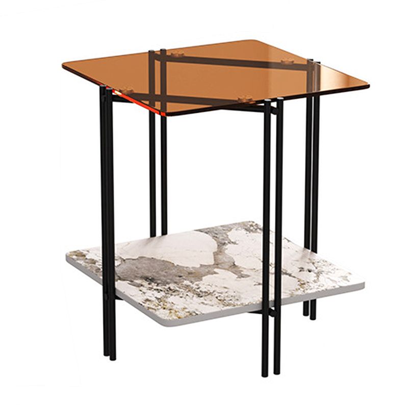 Modern 4 Legs Corner Table Glass Side End Table for Living Room