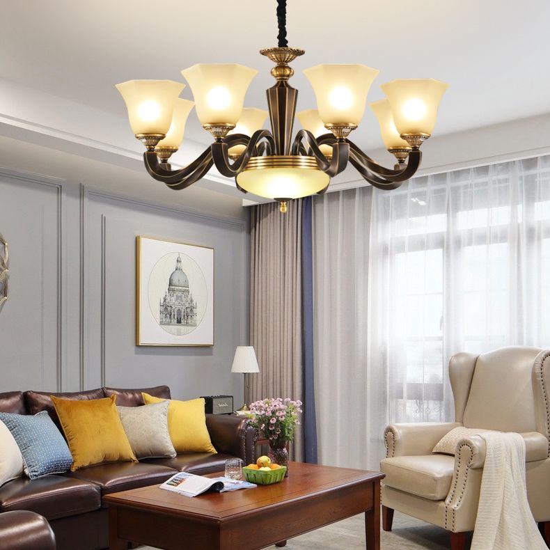 Bell Chandelier Light Fixture Traditional Amber Glass Pendant Lighting for Restaurant