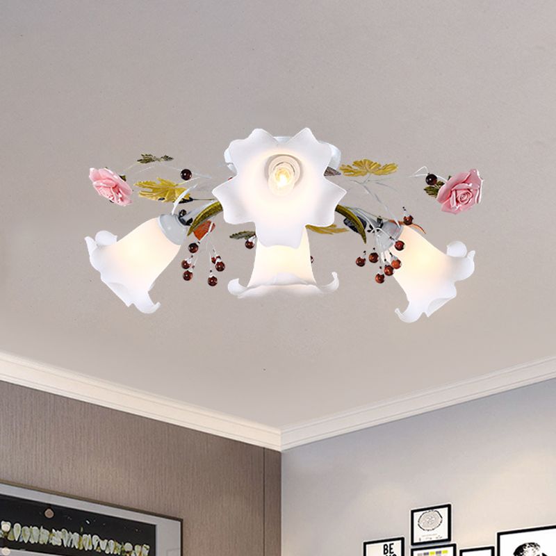 Étalé lampe à plafond en verre blanc fleur coréenne 4/7/9 lumières salon semi-luminaire luminaire monte