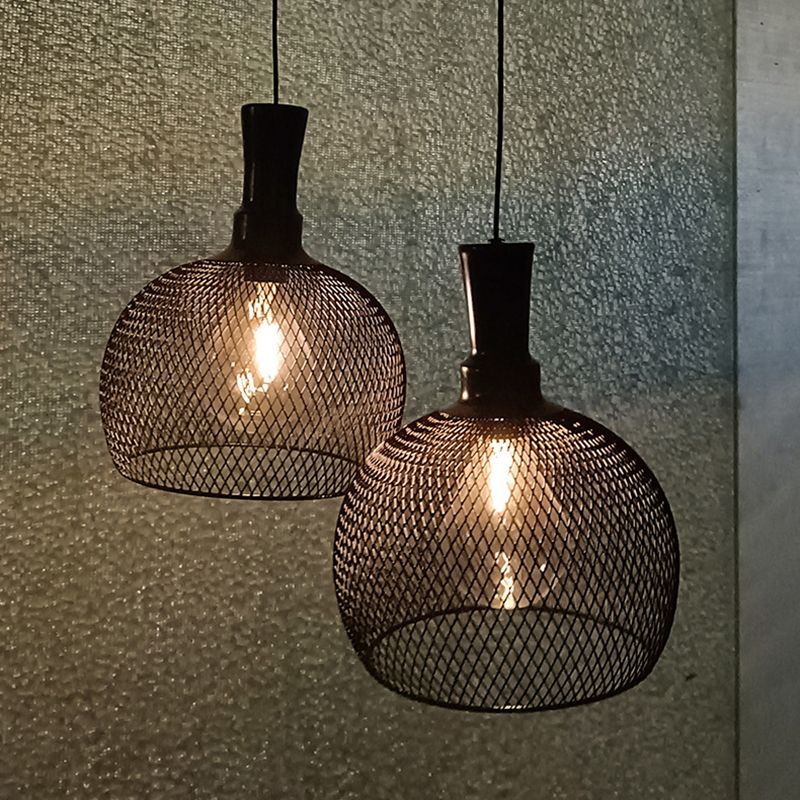 Industrial Style Black Pendant Light 1 Light Mesh Screen Solar Energy Hanging Light