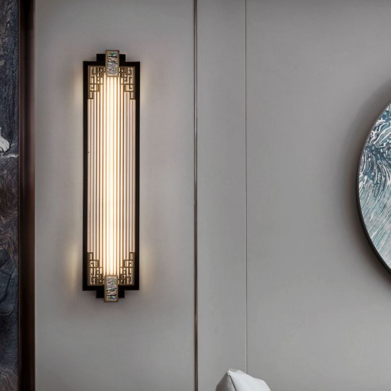 Modern Metal Wall Sconce Rectangle Shape Sconce Lights with Glass Shade for Living Room