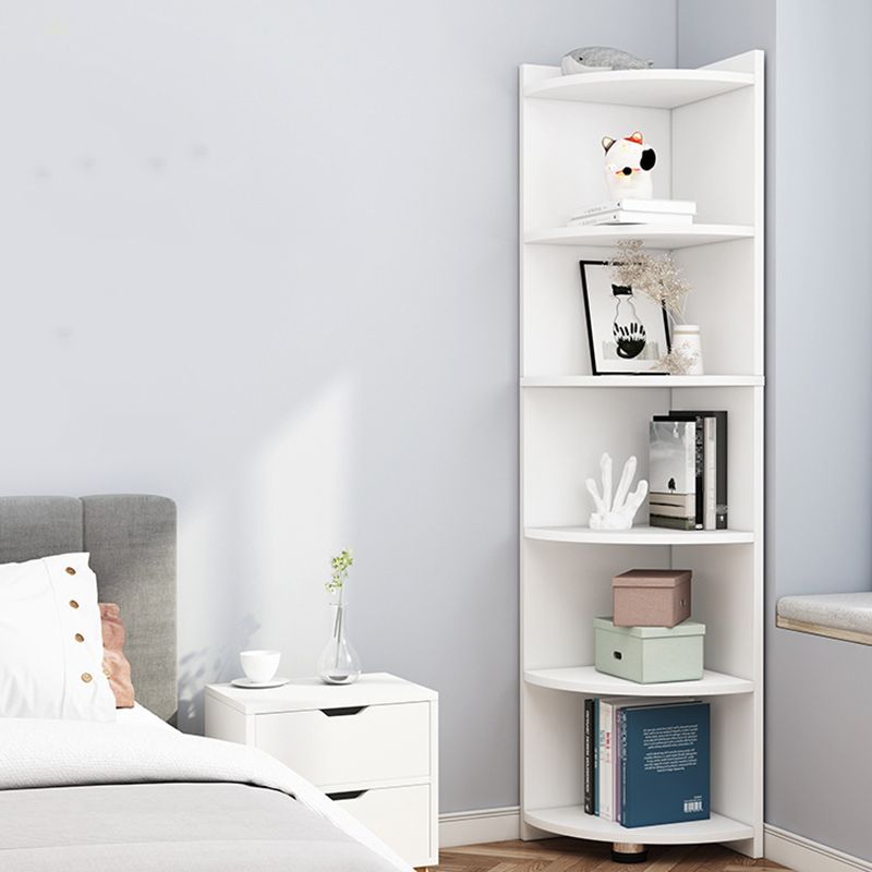 Modern Corner Closed Back Shelf Bookcase Engineered Wood Bookshelf with Cabinets