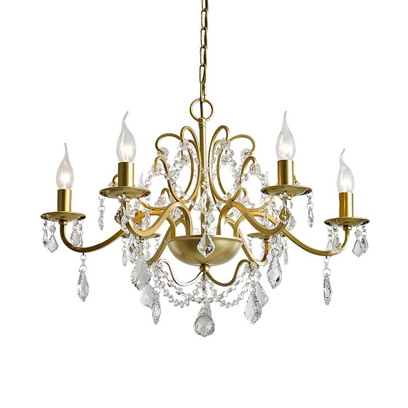 6 hoofden hangen kroonluchter traditionele kandelabra kristalwater druppels hangende lamp in goud