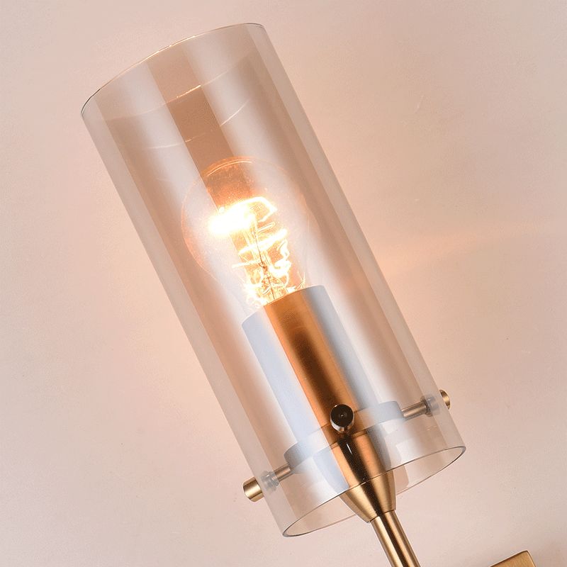 Brass Modernism Wall Mounted Lamp, Torch Design with Cylinder Shaped Glass Shade