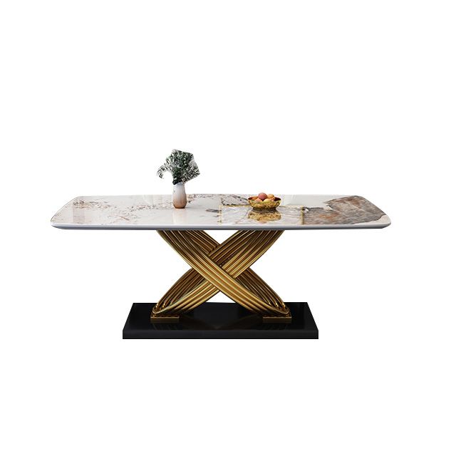 Glam Dinner Table Rectangle Stone Dining Room Table for Kitchen