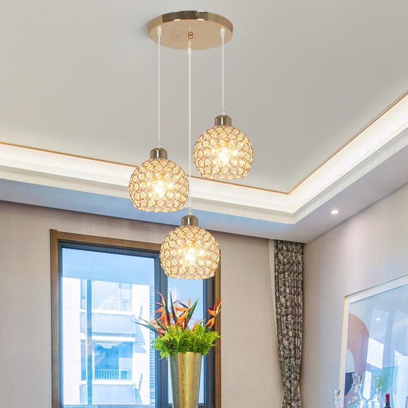 Crystal Sphere Pendant Modernity Multiple Hanging Light for Dining  Room