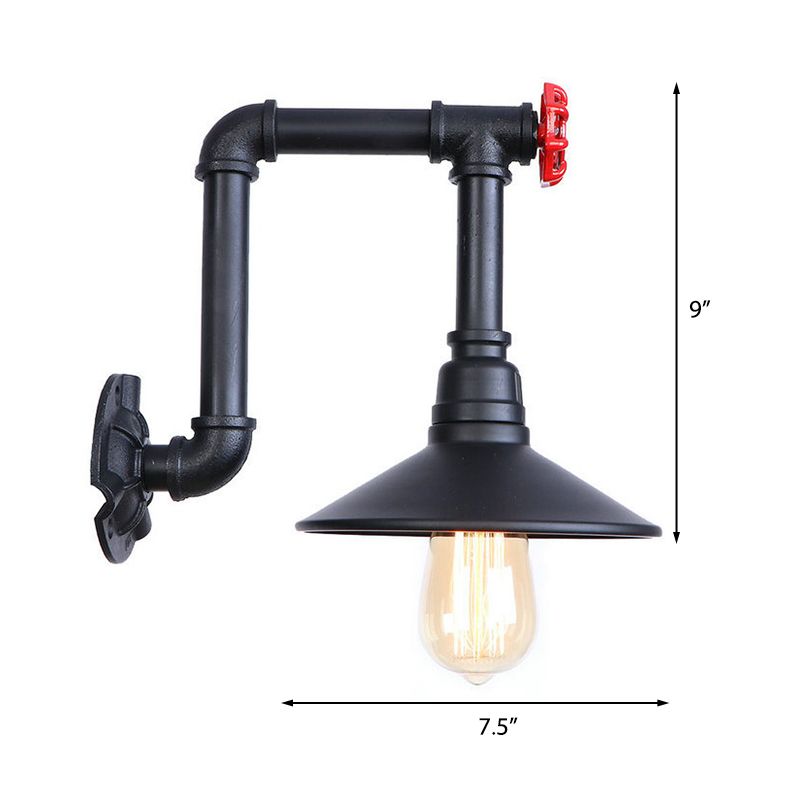 1 bol kegelwandverlichting met pijpontwerp industriële zwarte afwerking ijzer wandlamp sconce