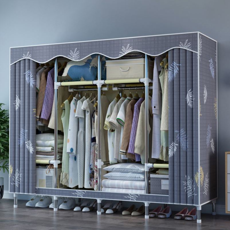 Modern Style Wardrobe Metal 1-Door Wardrobe Closet with Cloth Rod