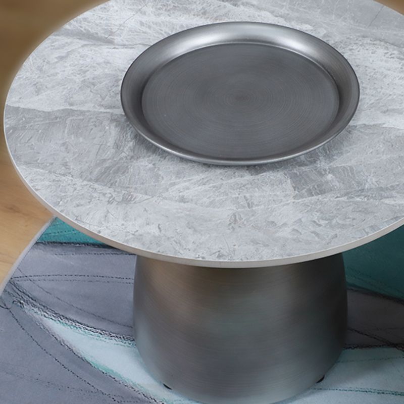 Glam Round Slate Cocktail Table Tray Top Brushed Metal Coffee Table