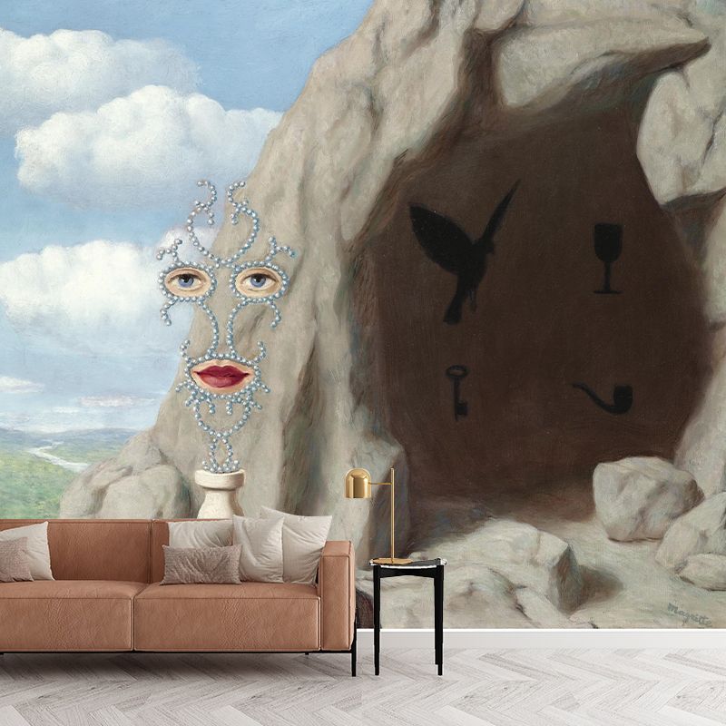 Whole Sheherazade and Cave Murals Stain Resistant Surreal Bedroom Wall Art in Grey-Blue