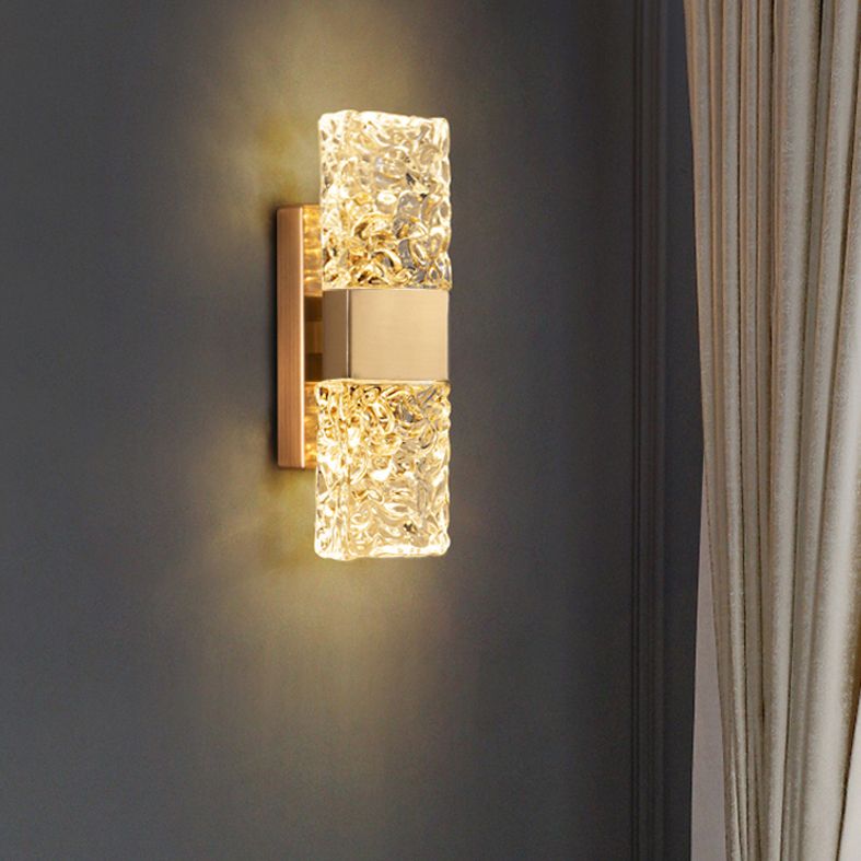 Rectangular Ripple Crystal Indoor Wall Light Postmodern Style Lighting Sconce in Electroplated Gold for Living Room