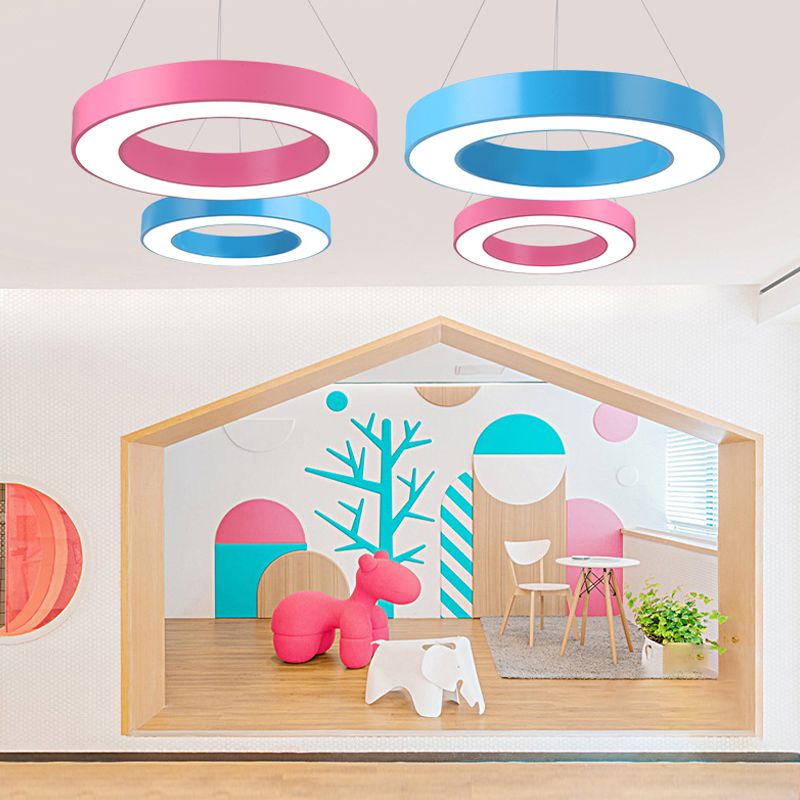 Modern Bedroom Pendant Light, Acrylic O Shape Hanging Fixture for Kids with 31.5" Adjustable Cord