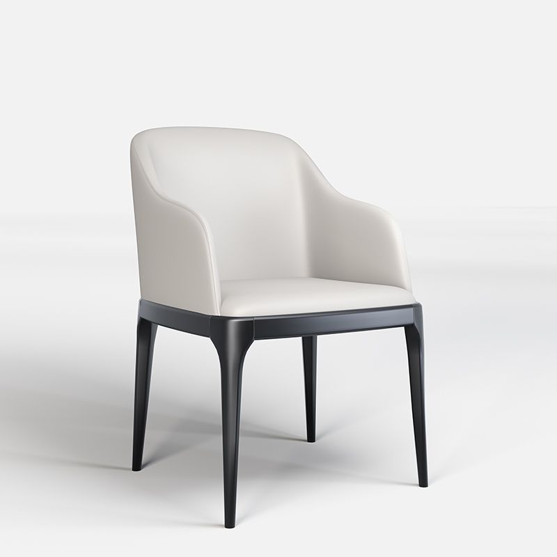 Fauteuil latéral de salle à manger en cuir carré moderne avec pieds en bois pour cuisine