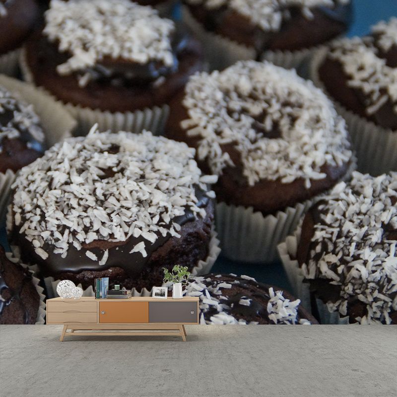 Customized Tasty Chocolate Muffins Mural Mildew Resistant Wallpaper for Baking Shop