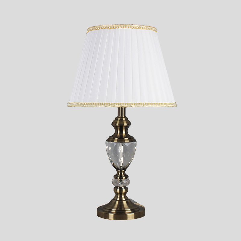 Lampada da tavolo piccola in cristallo svasato, moderna in tessuto, con 1 lampadina, piccola lampada da scrivania in bianco per soggiorno