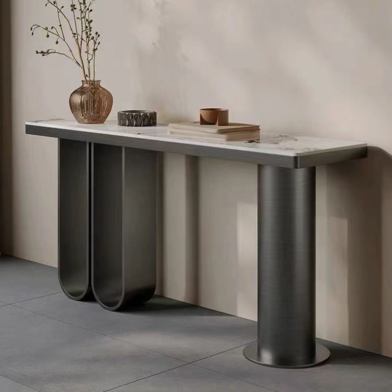 Rectangle Shape Console Table Contemporary Stone Sofa Table in Black