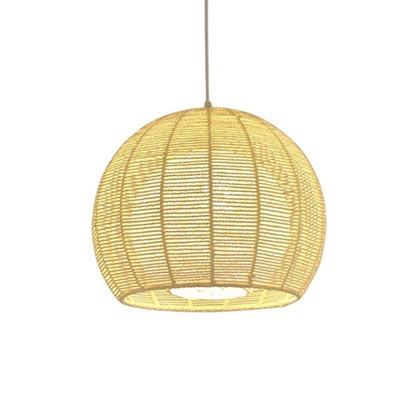 Beige/Flaxen Orb Hanging Light Rustic Rope Shade Single Pendant Lamp over Dining Table