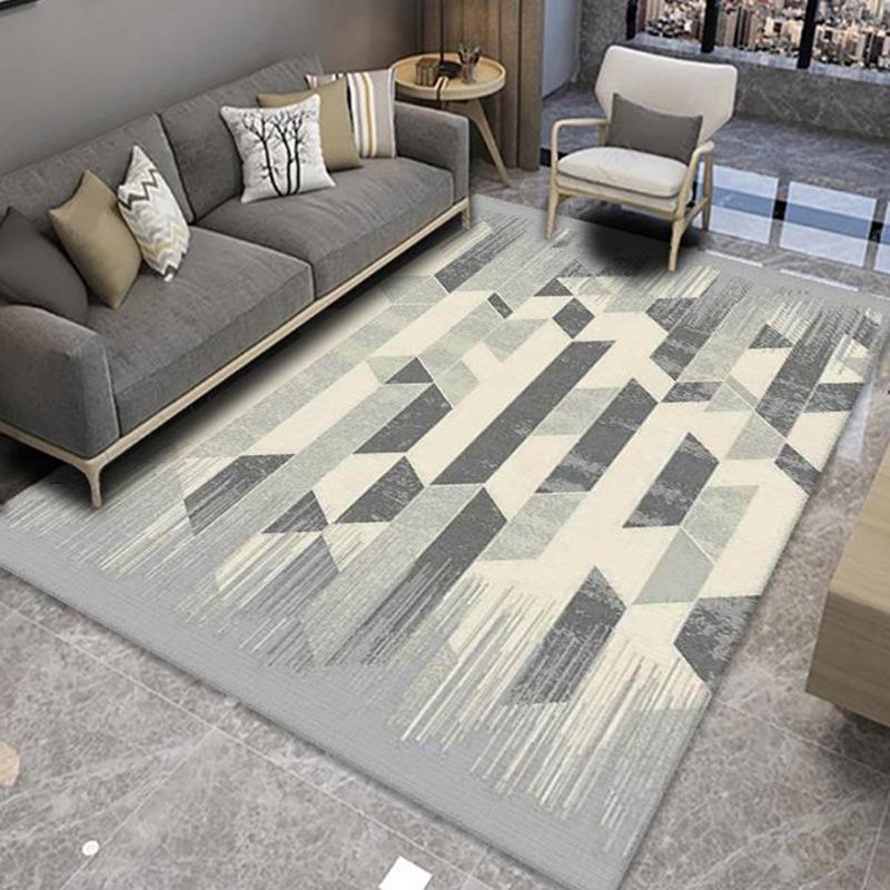 White Modern Rug Blending Graphic Indoor Rug Non-Slip Backing Rug for Living Room