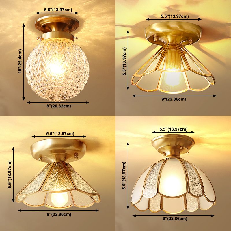 Glass Shaded Close to Ceiling Lighting Vintage-Style Aisle Close to Ceiling Light in Gold
