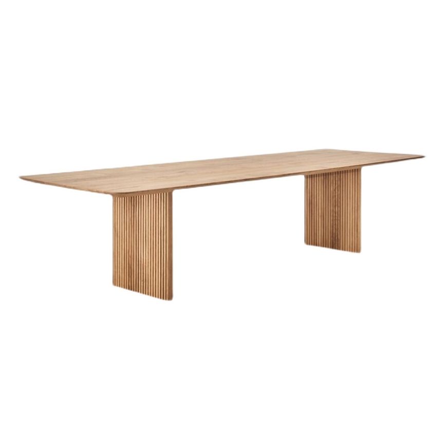 Moderne dennenhouttafel voor restaurant rechthoek eettafel met dubbele voetstuk