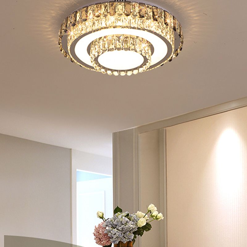 Gold Metal Flush Ceiling Light Modern 2-Head LED Flush Mount Lamp with Crystal Shade