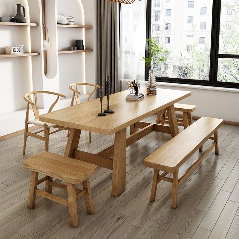 Solid Wood Dining Table Rectangle Dining Table with Trestle Base