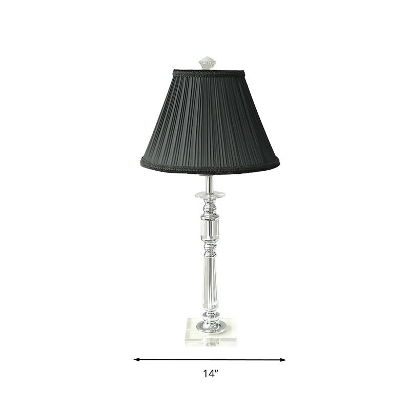 Lámpara nocturna de tela de sombra plisada Minimalismo 1 Luz de dormitorio ligero Luz de mesita de noche en negro con base de cristal